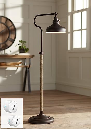 Franklin Iron Works Ferris Industrial Rustic 57" Tall Downbridge Pharmacy Floor Lamp Bronze Faux Wood Grain Metal Adjustable Dome Shade for Living