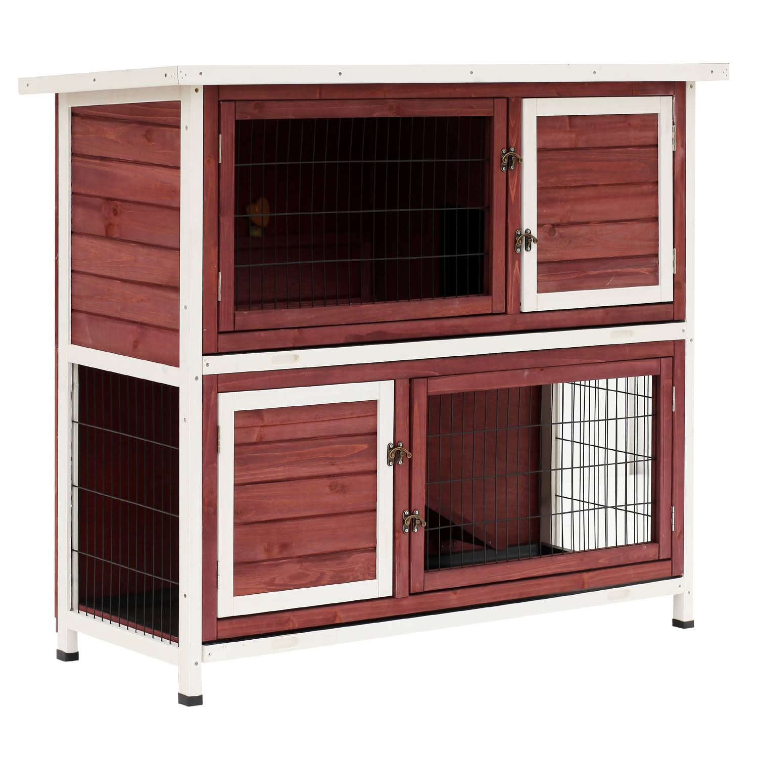 Pawhut 48x22 2 Story Elevated Wooden Rabbit Hutch Yard Bunny Cage w/ Tray u0026 Ramp