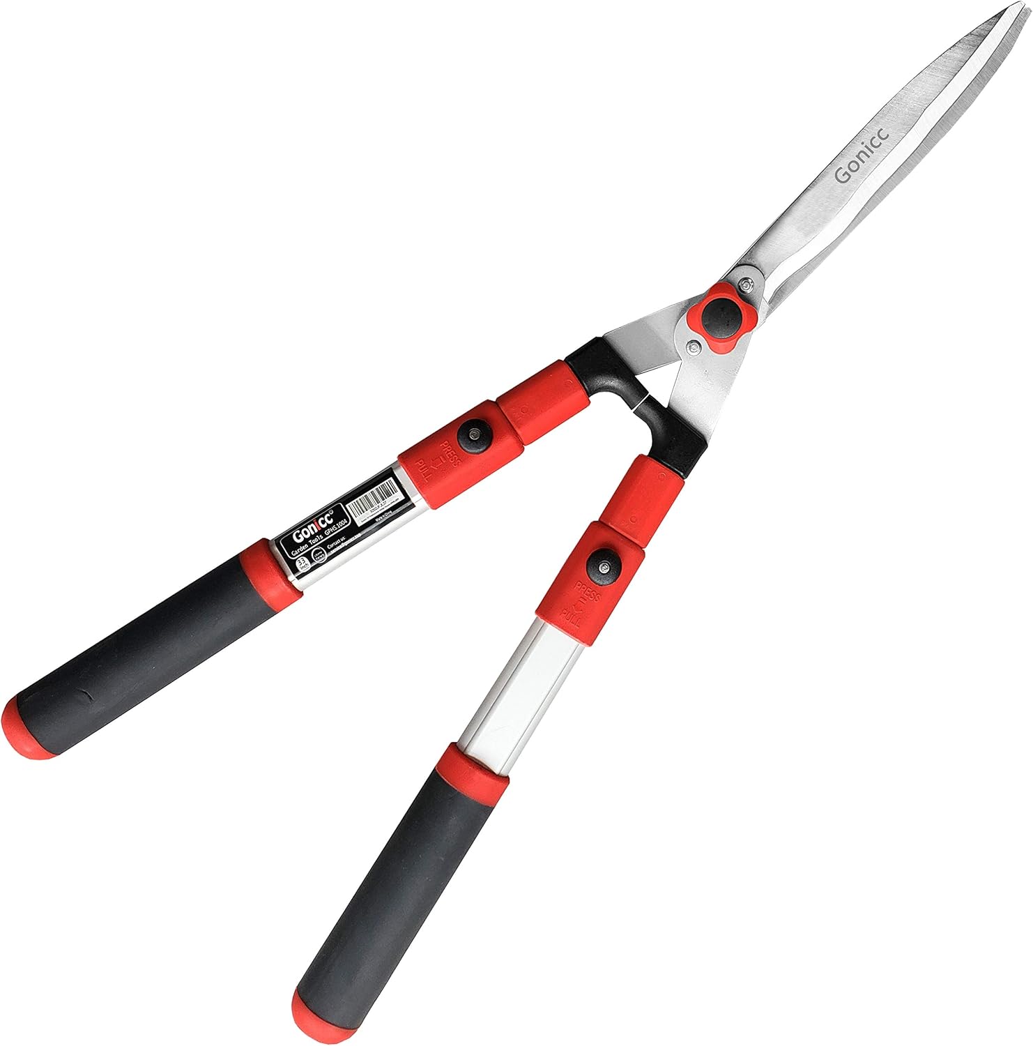 Gonicc Professional Adjustable 25"+ 8" Hedge Shears. With Wavy SK-5 Steel Blade and Shock Absorbing Desig, Adjustable Blade Pressure