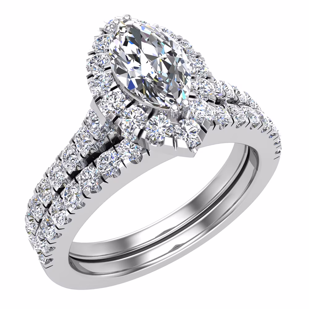 Marquise Cut Halo Diamond Wedding Ring Set 1.25 CT 14K White Gold (H,SI1)