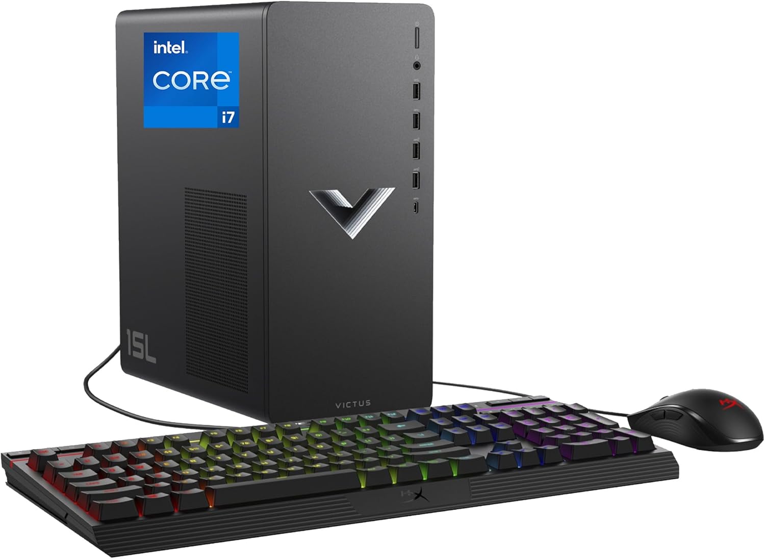 Victus 15L Gaming Desktop HyperX Bundle, 13th Generation Intel Core i7-13700F, 16 GB RAM, 512 GB SSD, NVIDIA GeForce RTX 3060 Graphics