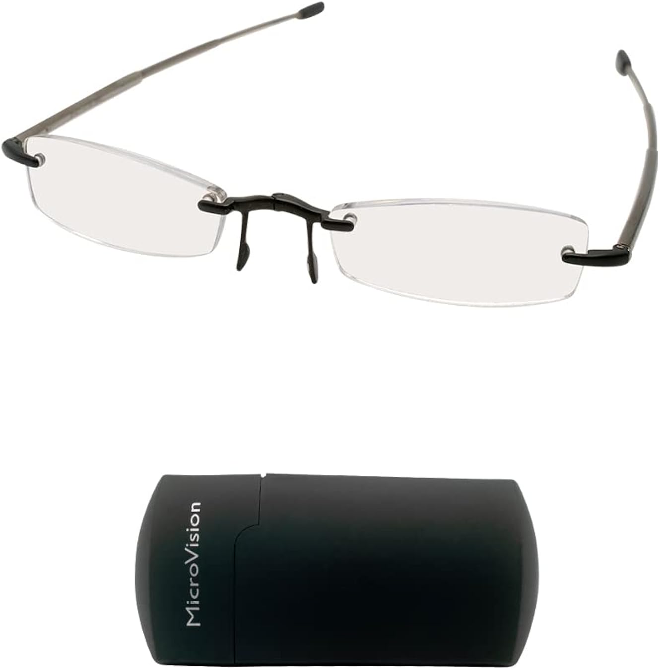 Microvision Optical Executive Rimless Folding Reading Glasses With Compact Case For Women and Men, Slim, Lightweight Portable
