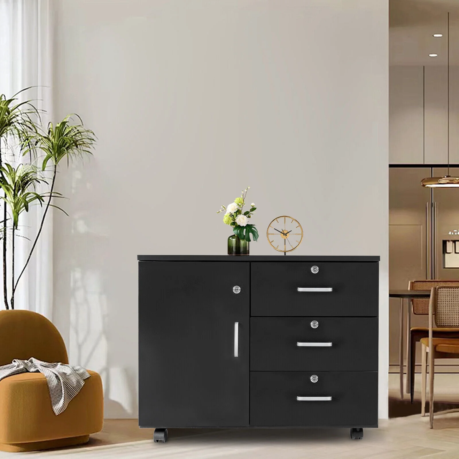 3-Drawer Filing Cabinets for Home Office, Mobile Storage Cabinet Lockable File Cabinet