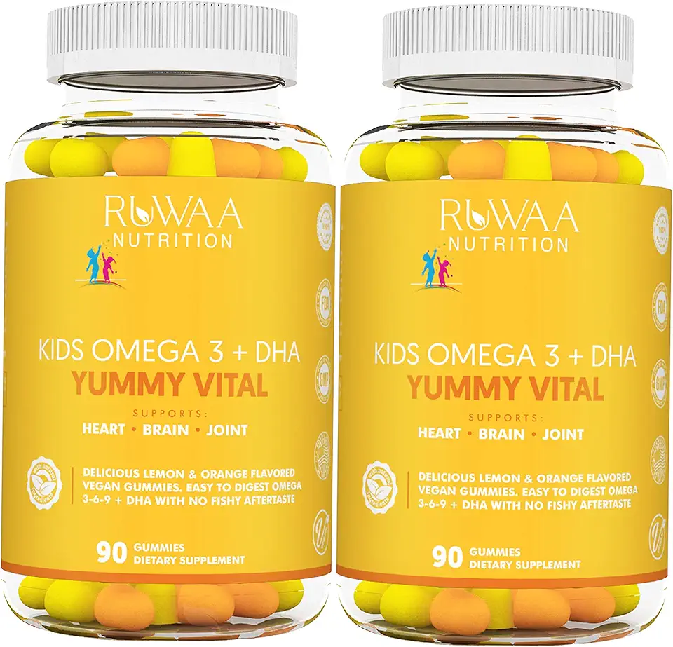Omega 3 Gummies. Gummies, DHA. NO Fish Oil Fatty acids Supplement. Supports Heart, Brain, Eyes & Joints. Vegetarian 180ct (2) - Kansas Nuitrition