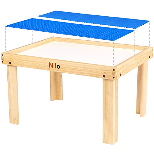 NILO Kids Play Table Set with 2 Compatible Lego Duplo Detachable Two-Sided Baseplates/Boards/Mats (N34 Activity Table without Holes