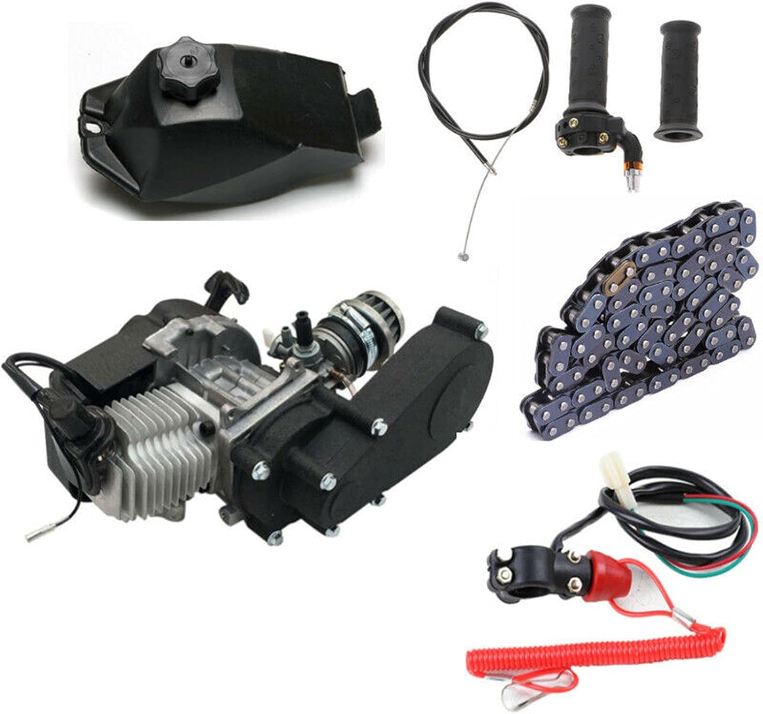 49CC 2-Stroke Engine Motor Kit - Gasoline Engine for Mini Bike, ATV, Scooter - Single Cylinder, Air Cooled