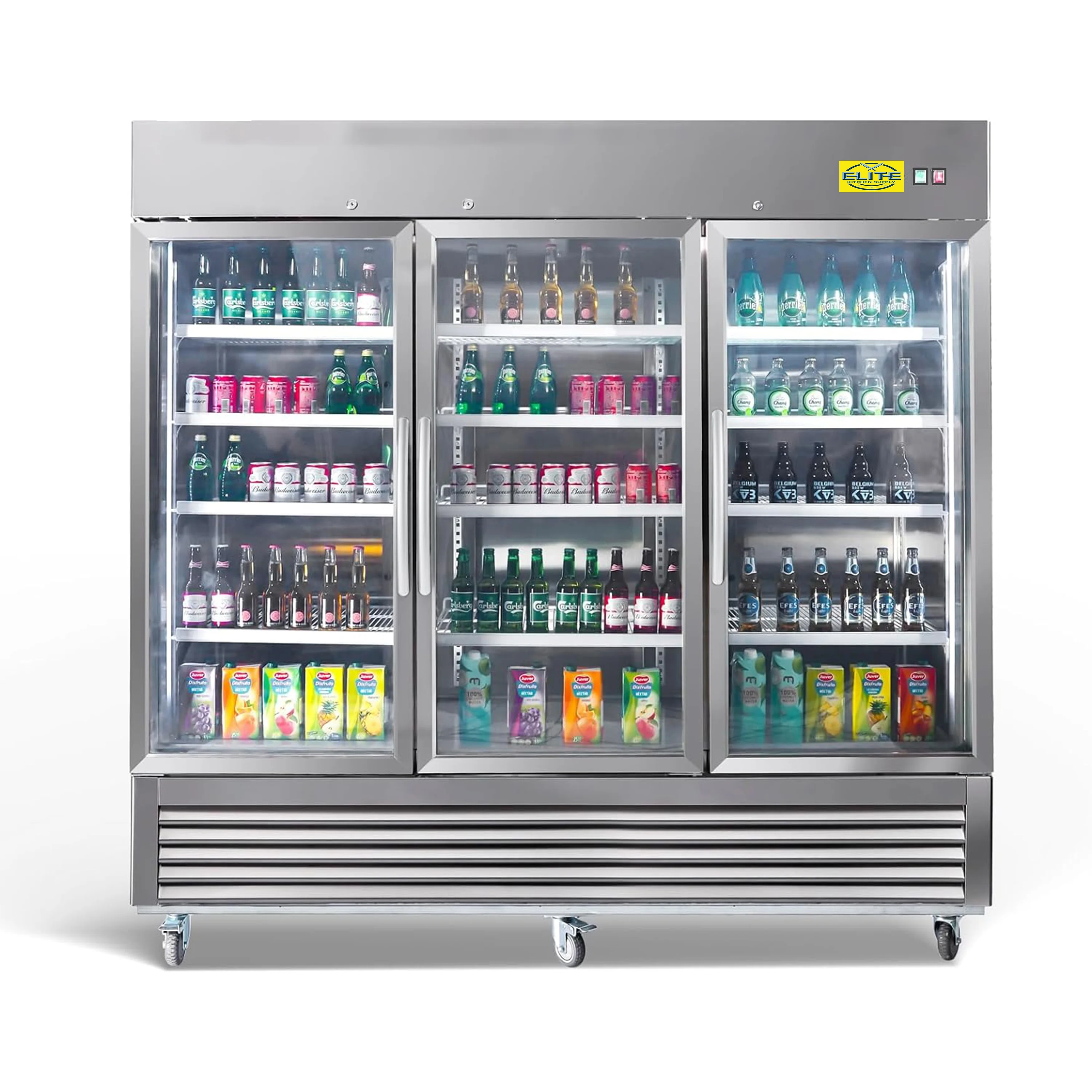 81 in. Three Glass Door Upright Reach-In Stainless Steel Commercial Refrigerator, 72 Cu. ft.