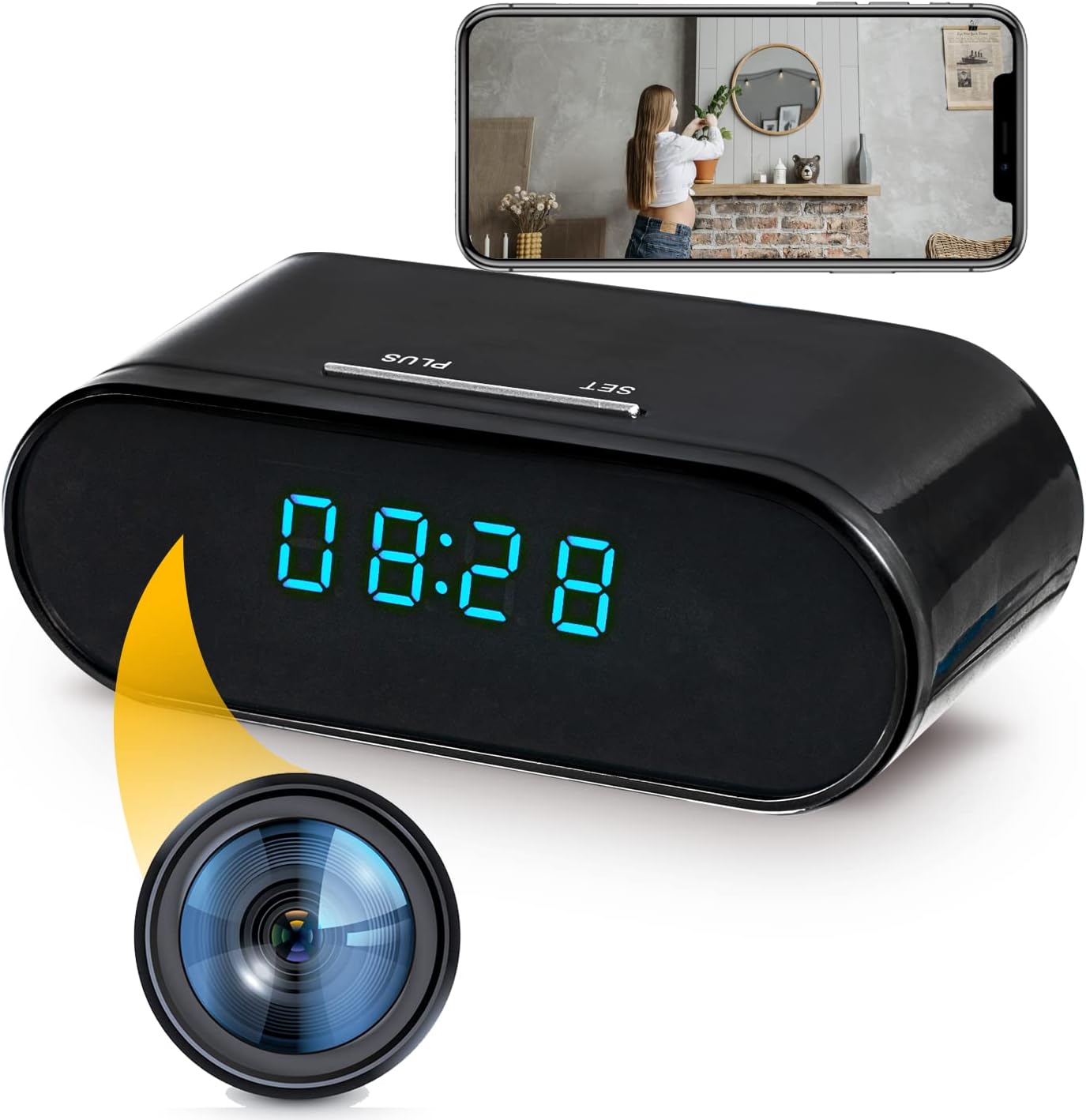 WiFi Camera Indoor Security Camera with Alarm Clock, Pet Camera with Phone APP, 1080P Home Security Cam for Dog/Cat/Baby/Elder/Nanny
