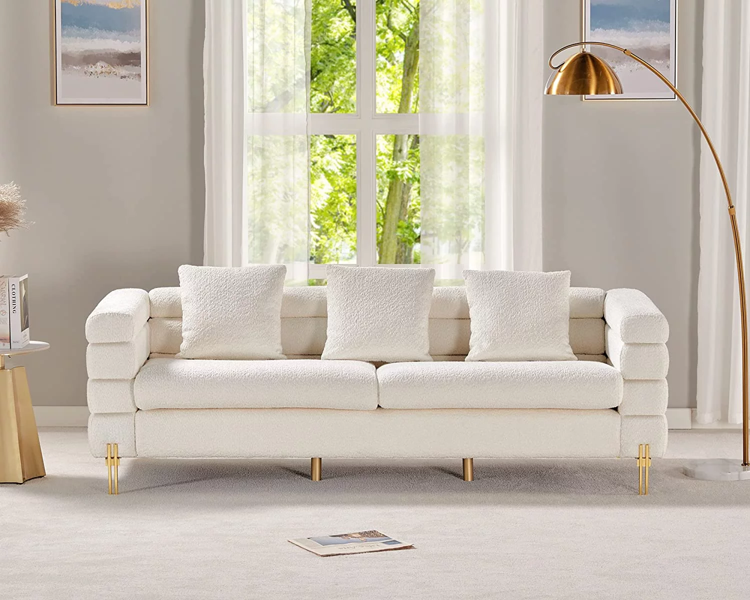 AMERLIFE Sofa, Oversized Sofa- 85 inch, 3 Seater Sofa Comfy Sofa for Living Room- White Deep Seat Sofa, Boucl&eacute; Couch