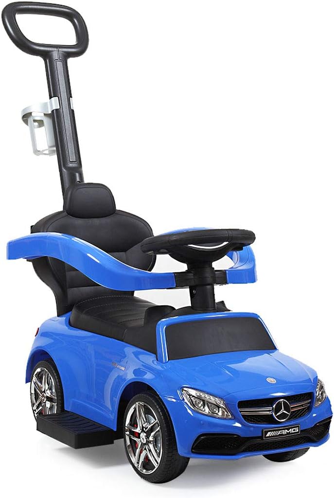 TOBBI Push Car for Toddlers, Ride on Toy Sliding Walking Car w/ Horn Music, Safety Bar, Cup Holder, Blue