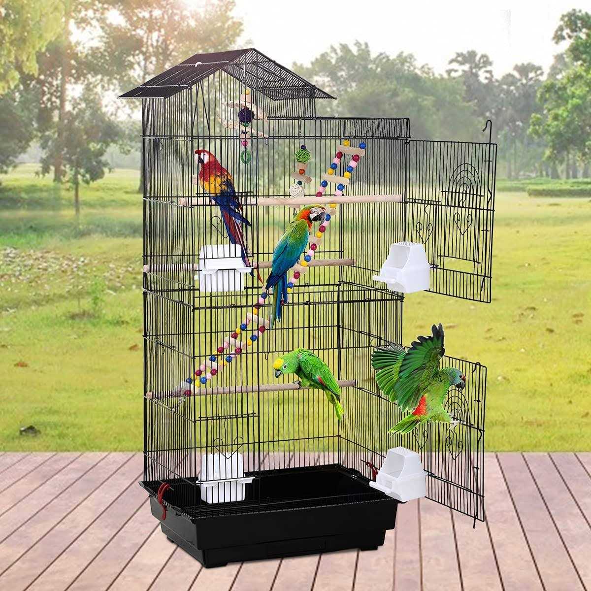 Dkeli 39 Inch Big Bird Cage Study Parakeet Cage Aviary with Accessories Roof Top Flight Parrot Cage with Ladder and Swing Jaulas para Pajaros for
