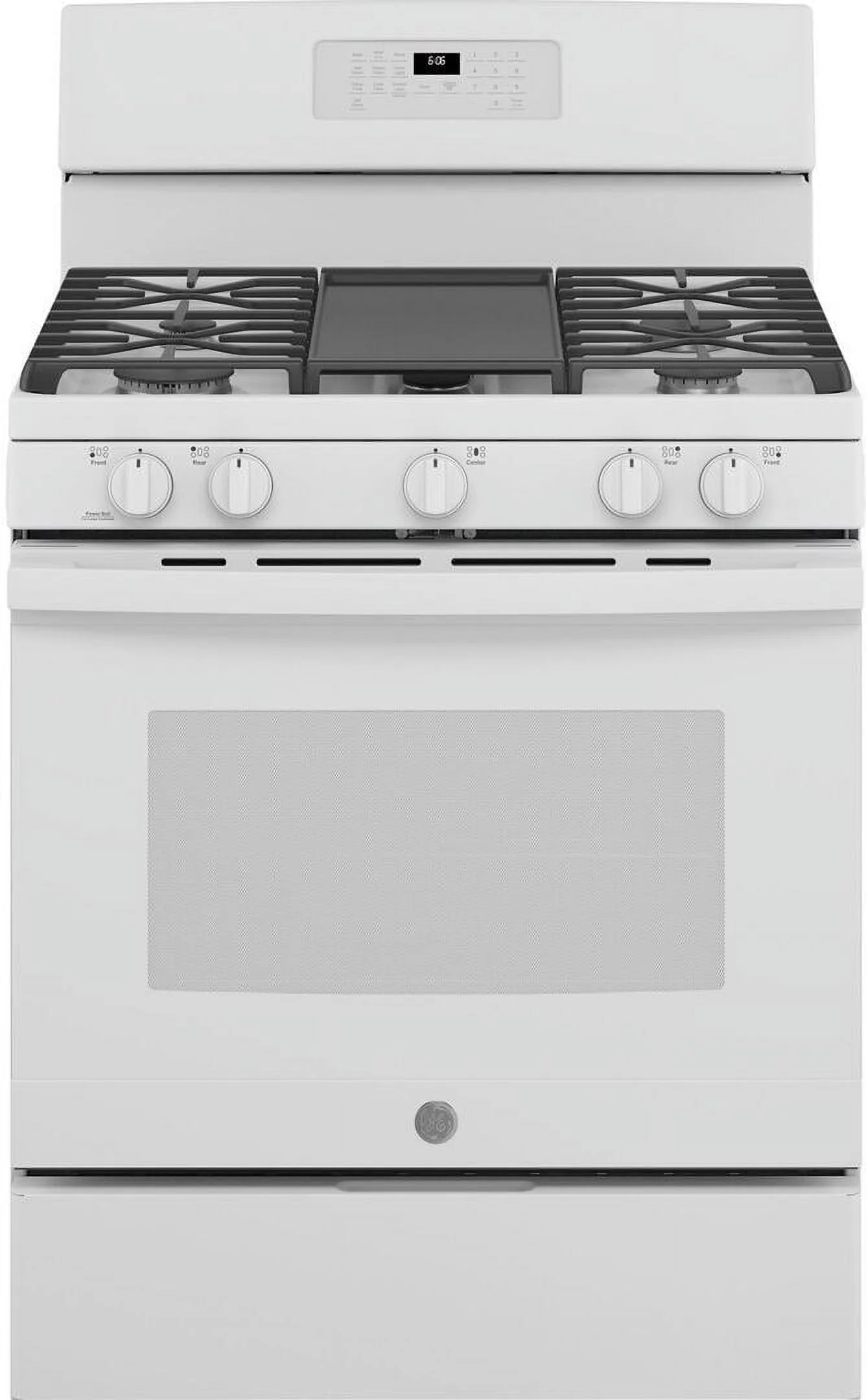 JGB660DPWW 30 inch ; White Gas Range with 5 cu. ft. Capacity; 5 Burners; Continuous Cast Iron Grates and Storage Drawer