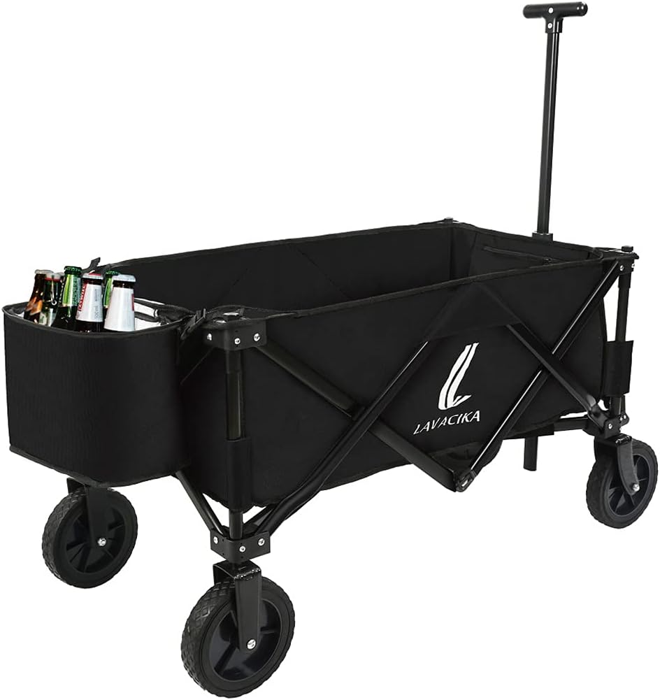 Collapsible Utility Wagon Folding Wagon Cooler Garden Cart with Wheels Heavy Duty Camping Patio Shopping Cart for Sports Outdoor Camping (Green)