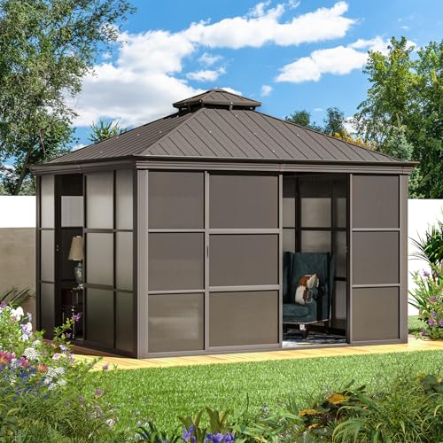 EROMMY 12' x 15' Sunroom, Solarium Gazebo with Aluminum Frame and Polycarbonate Roof