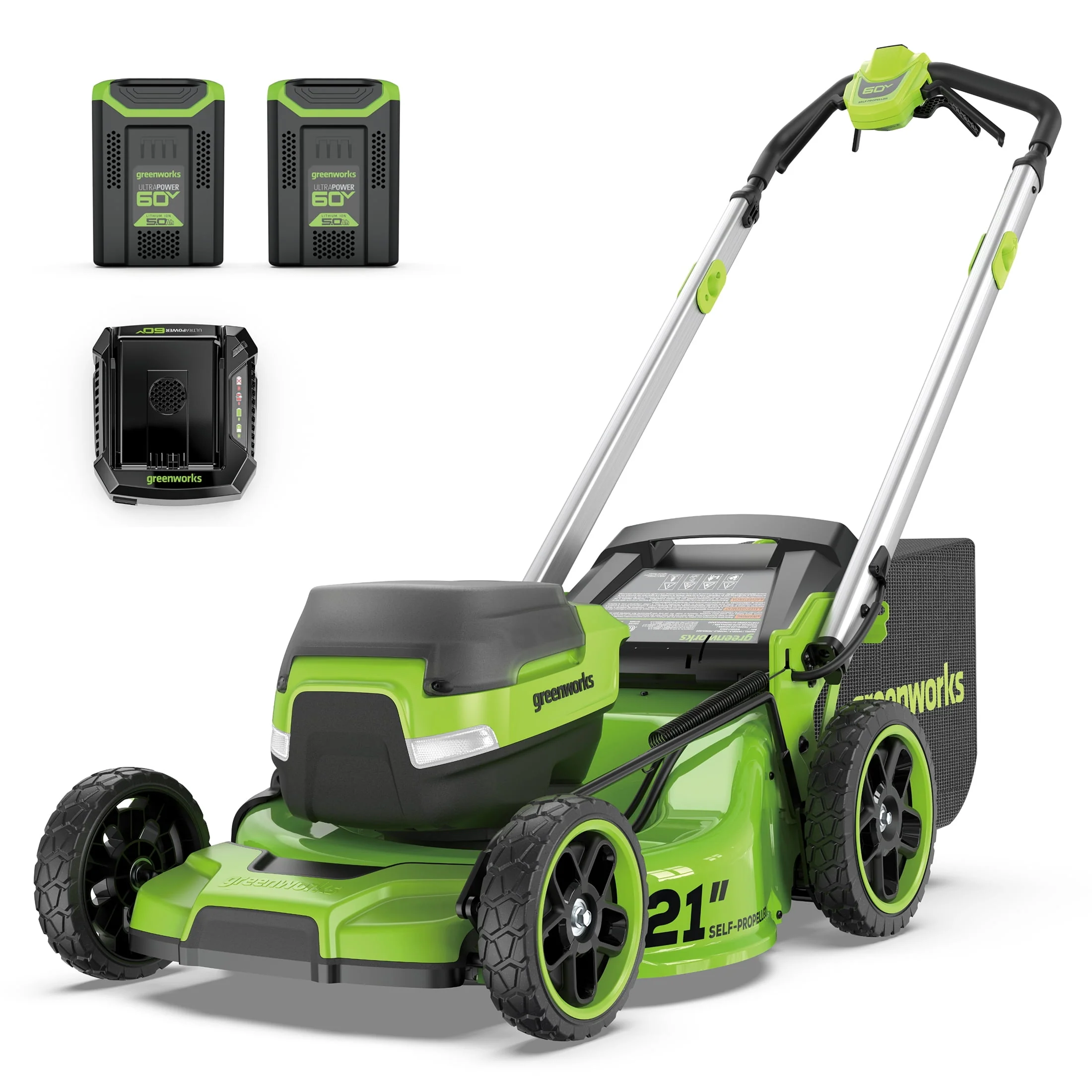 Greenworks 60V 21” Self-Propelled Lawn Mower with (2) 5.0 Ah Batteries & Rapid Charger 2546202