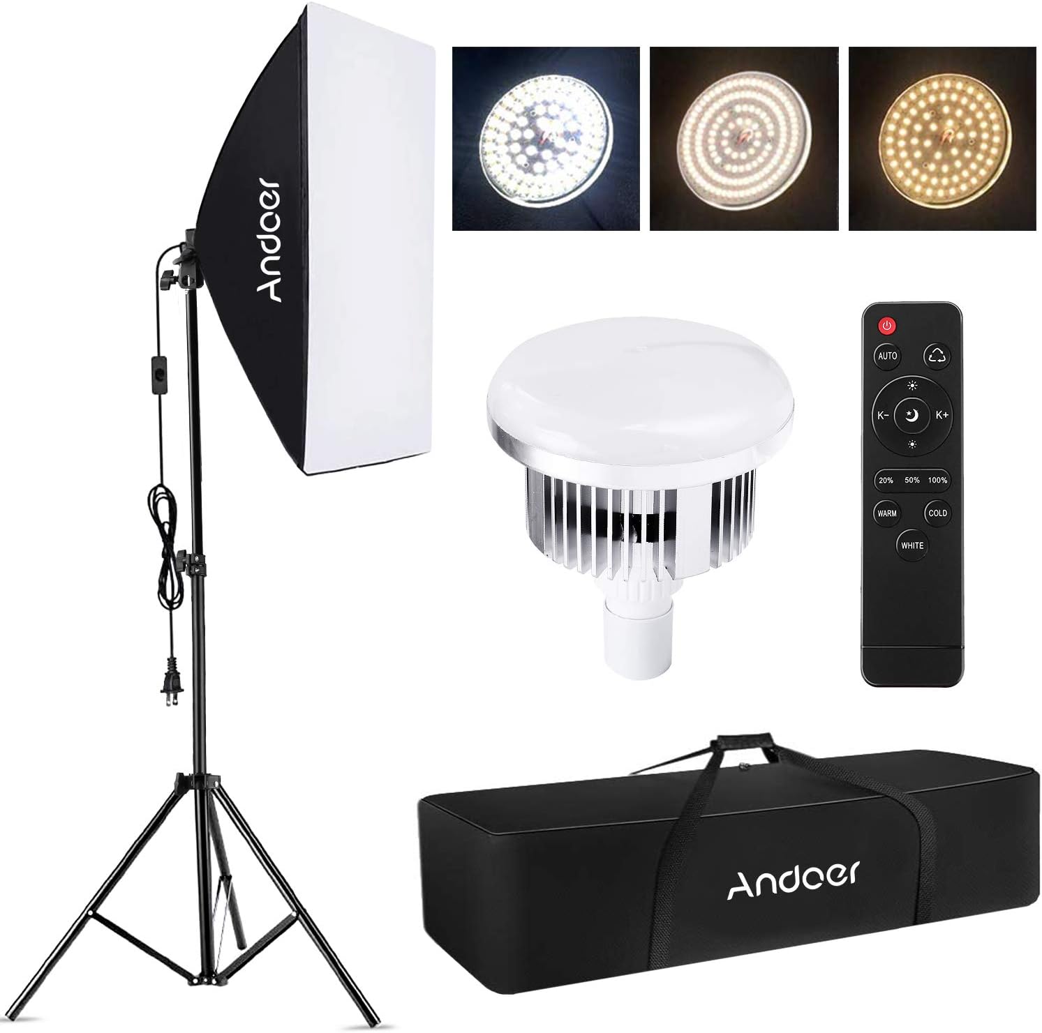 Andoer Studio Photography Light kit Softbox Lighting Set with 85W 2800K-5700K Bi-color Temperature LED Light * 1 + 50x70cm Softbox * 1 + 2M Light