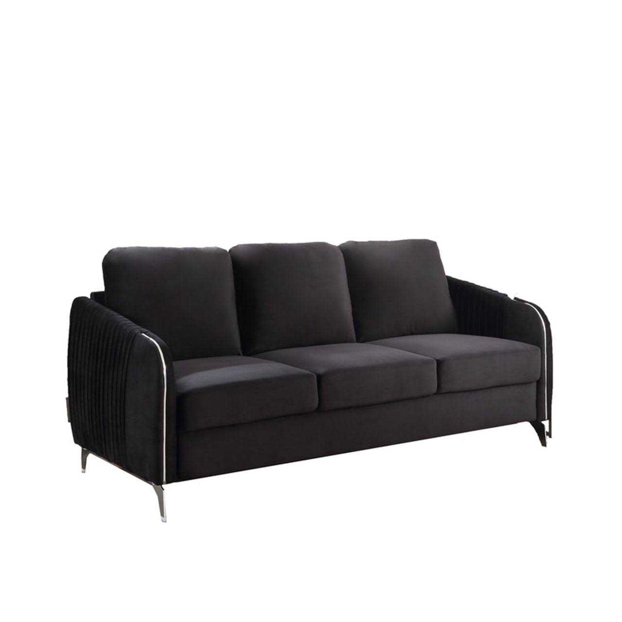 Ergode Hathaway Black Velvet Modern Chic Sofa Couch