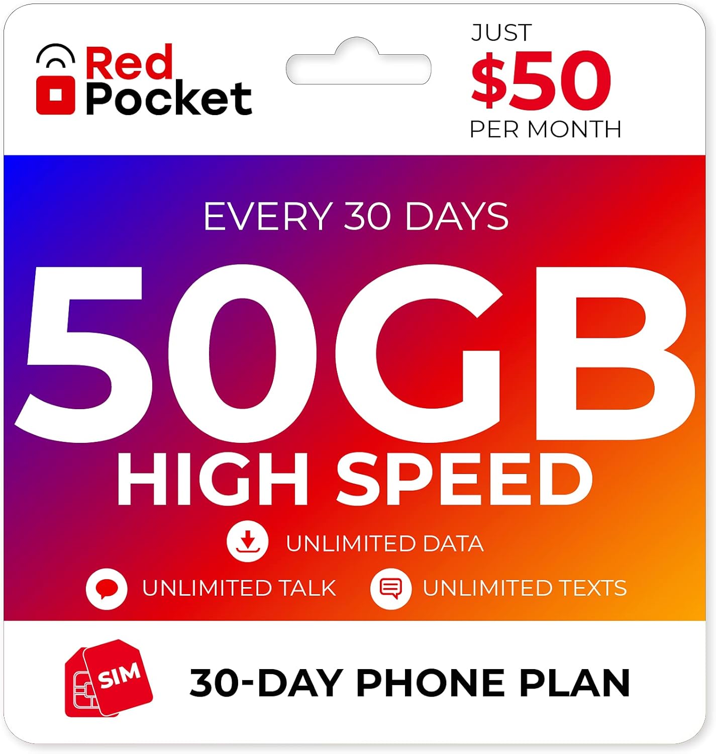 Red Pocket Unlimited Phone Plan | 50GB of 5G/LTE Data | Free SIM Card