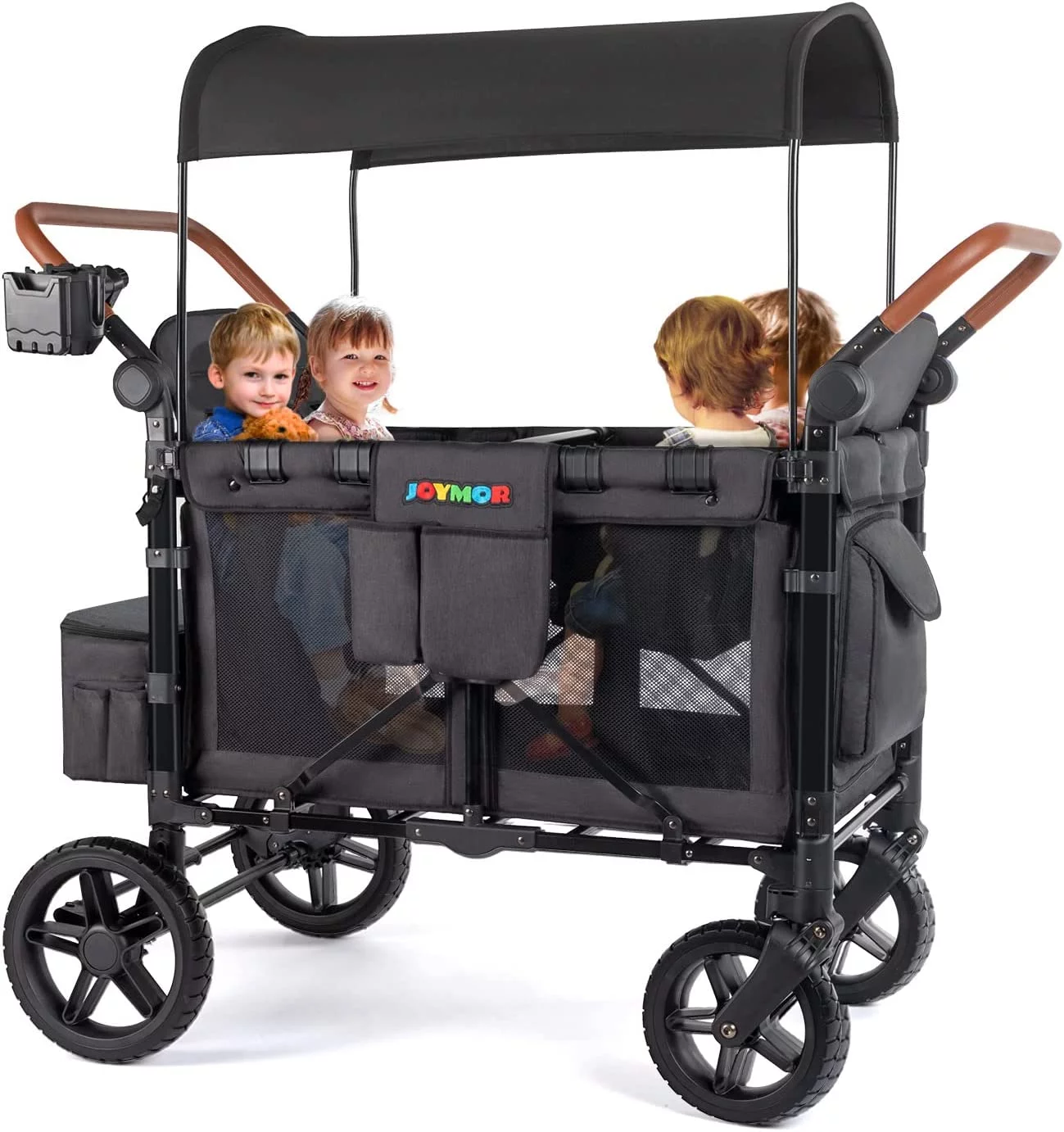 JOYMOR Stroller Wagon for 4 Kids, Luxury 4 Seater Wagon Stroller, Features Rubber Wheel,5-Point Harnesses, Double Side Handles