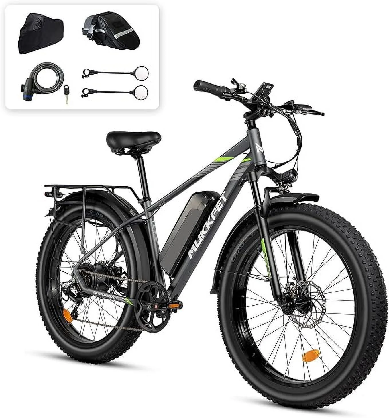 Mukkpet Suburban 750W Electric Bike for Adults 26'' * 4.0 All Terrain Tire Electric Mountain Bikes 48V 15AH BMS Removable Lithium Battery Electric