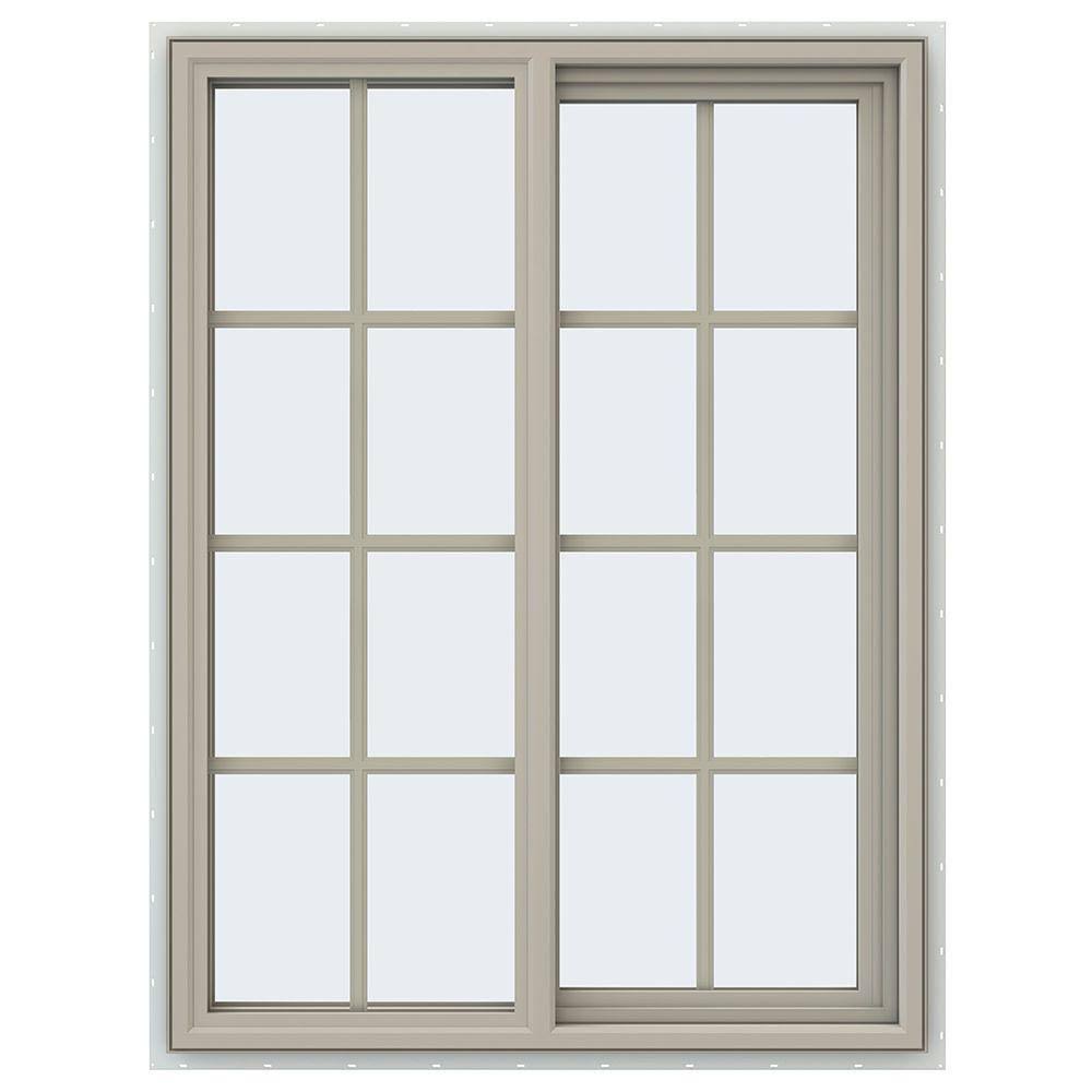 JELD-WEN 35.5 in. x 47.5 in. V-4500 Series Desert Sand Vinyl Right-Handed Sliding Window with Colonial Grids/Grilles CX6421