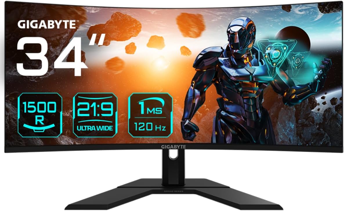 Gigabyte GS34WQC 34" 120Hz 1440P Curved Gaming Monitor, 3440x1440 VA 1500R Display, 1ms (MPRT) Response Time, HDR Ready, FreeSync Premium