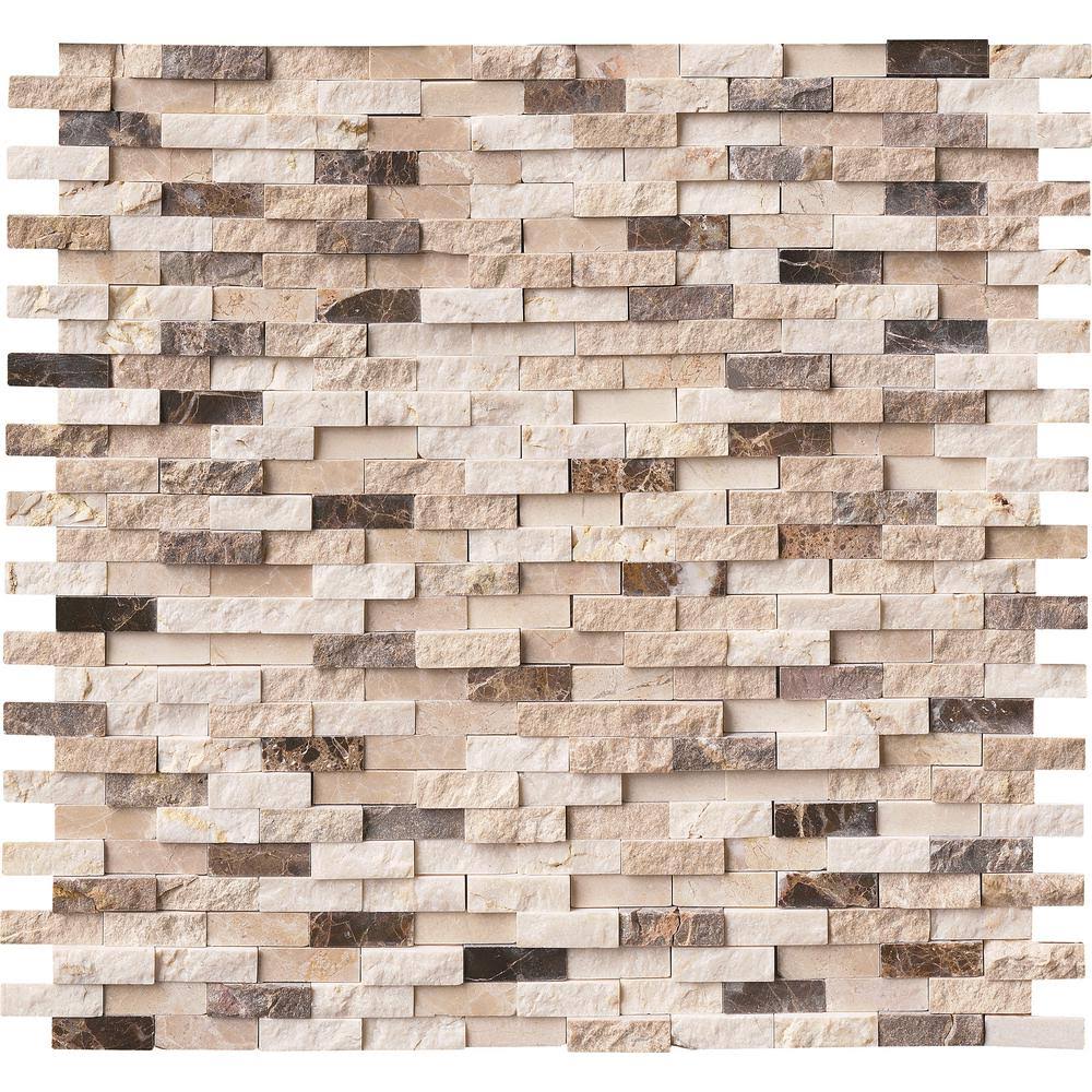 MSI Emperador Blend Split Face 12 in. x 12 in. x 10 mm Textured Marble Mesh-Mounted Mosaic Wall Tile (10 Sq. ft. / CASE)