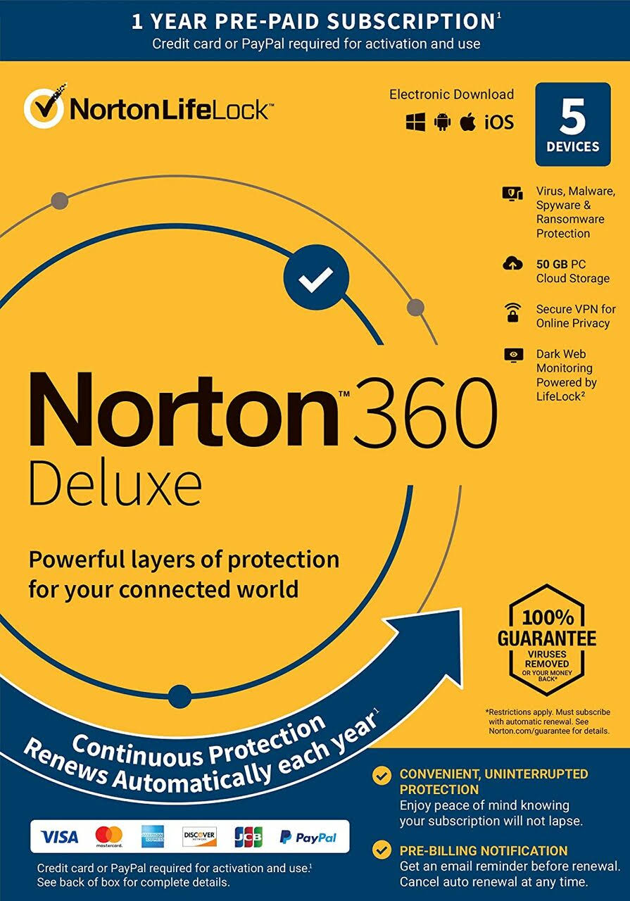 Norton 360 Deluxe – Antivirus Software for 5 Device VPN Cloud Backup 2020 - Megean