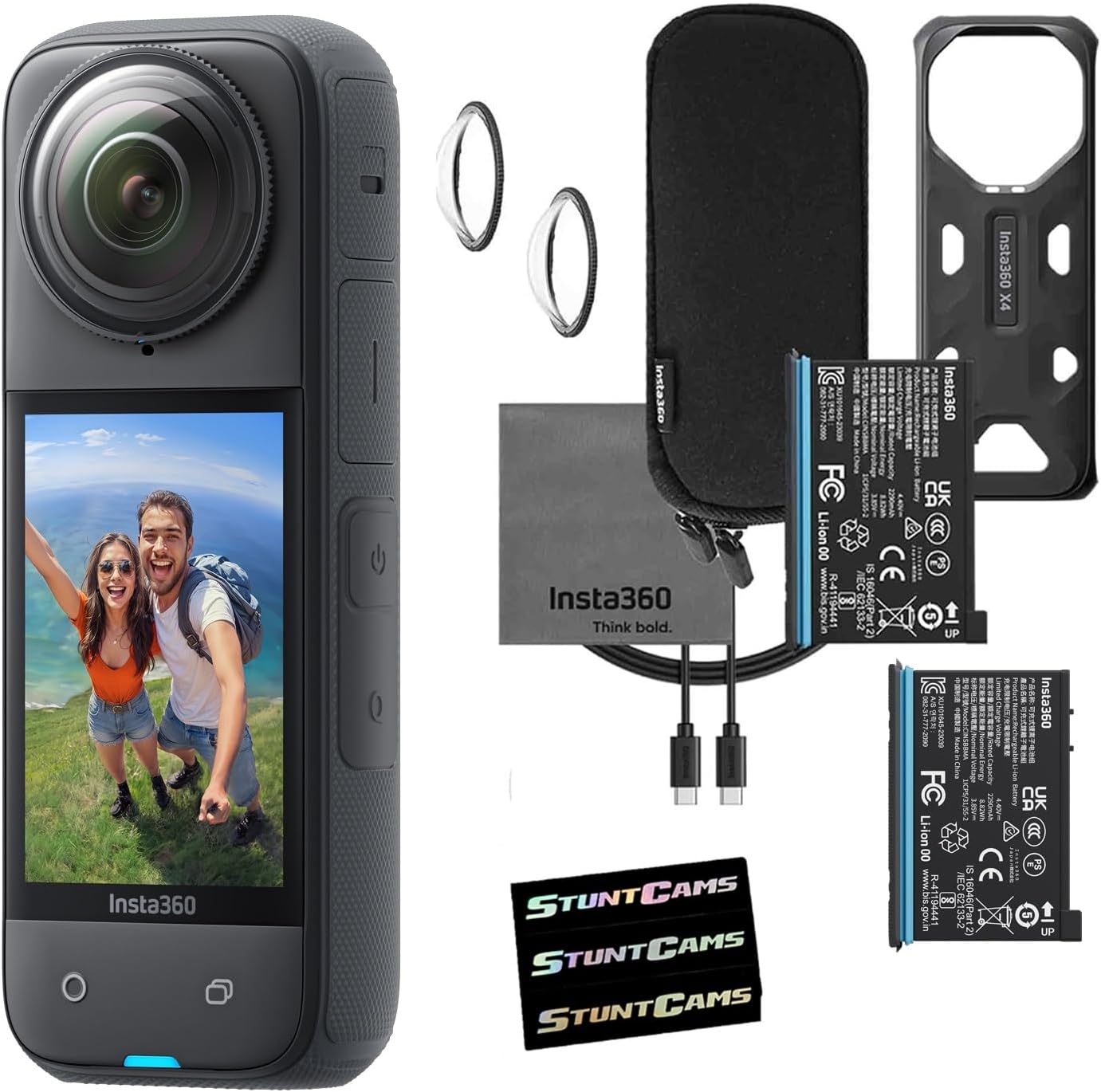 Insta360 X4 - Waterproof 8K 360 Action Helmet Camera with Extra Battery, 4K Wide-Angle Video, Invisible Selfie Stick Effect Lens Guards Sports