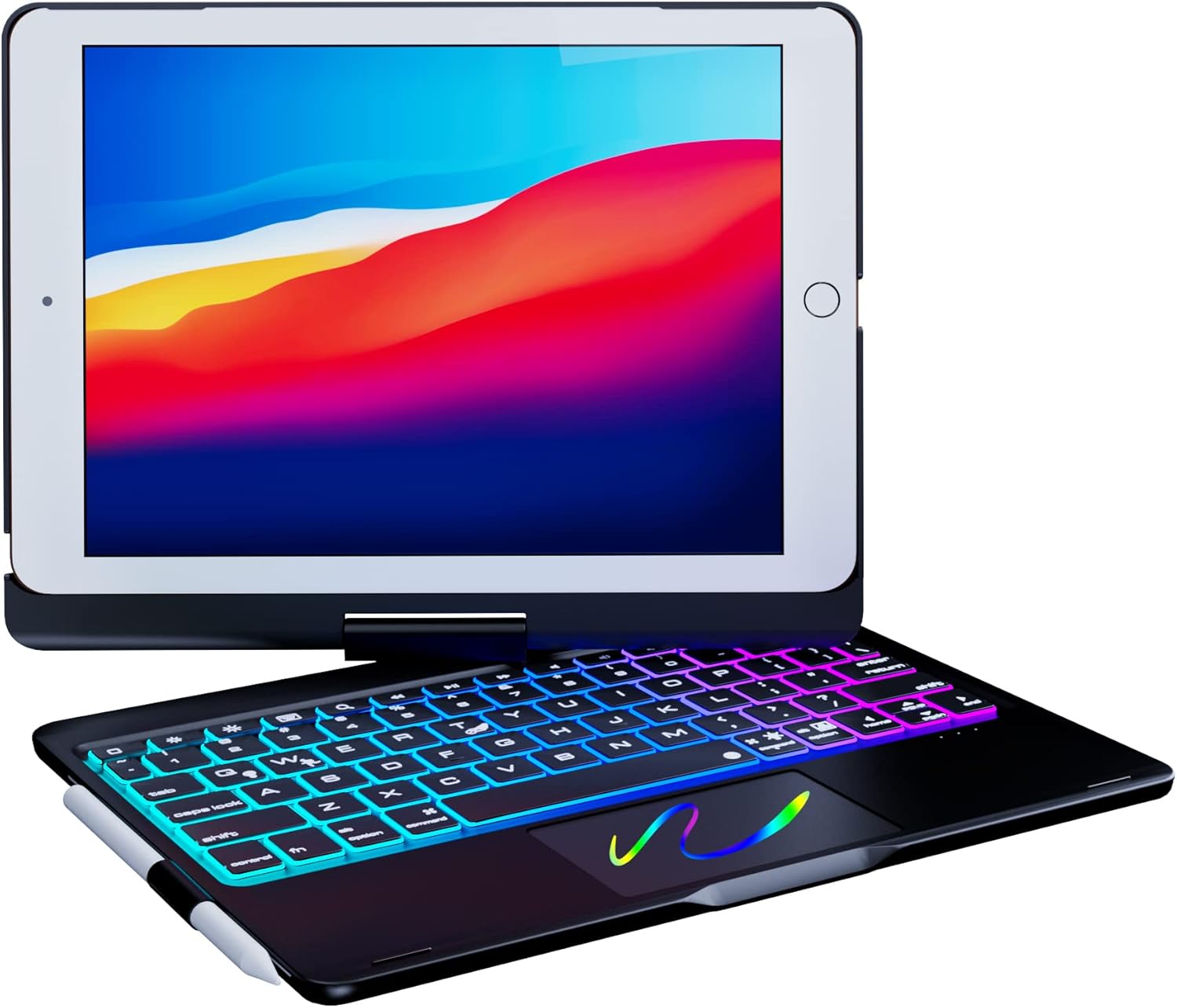 iPad 9th Generation Keyboard Case: 2021 Touchpad ipad 8th 7th Gen Case with Keyboard for 10.2 inch Air 3 10.5 Rotatable Color Backlit Keyboard Cover