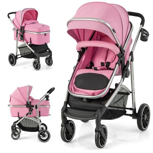 BABY JOY 2 in 1 Convertible Baby Stroller, High Landscape w/Reversible Seat, Removable Footmuff, Adjustable Backrest & Canopy