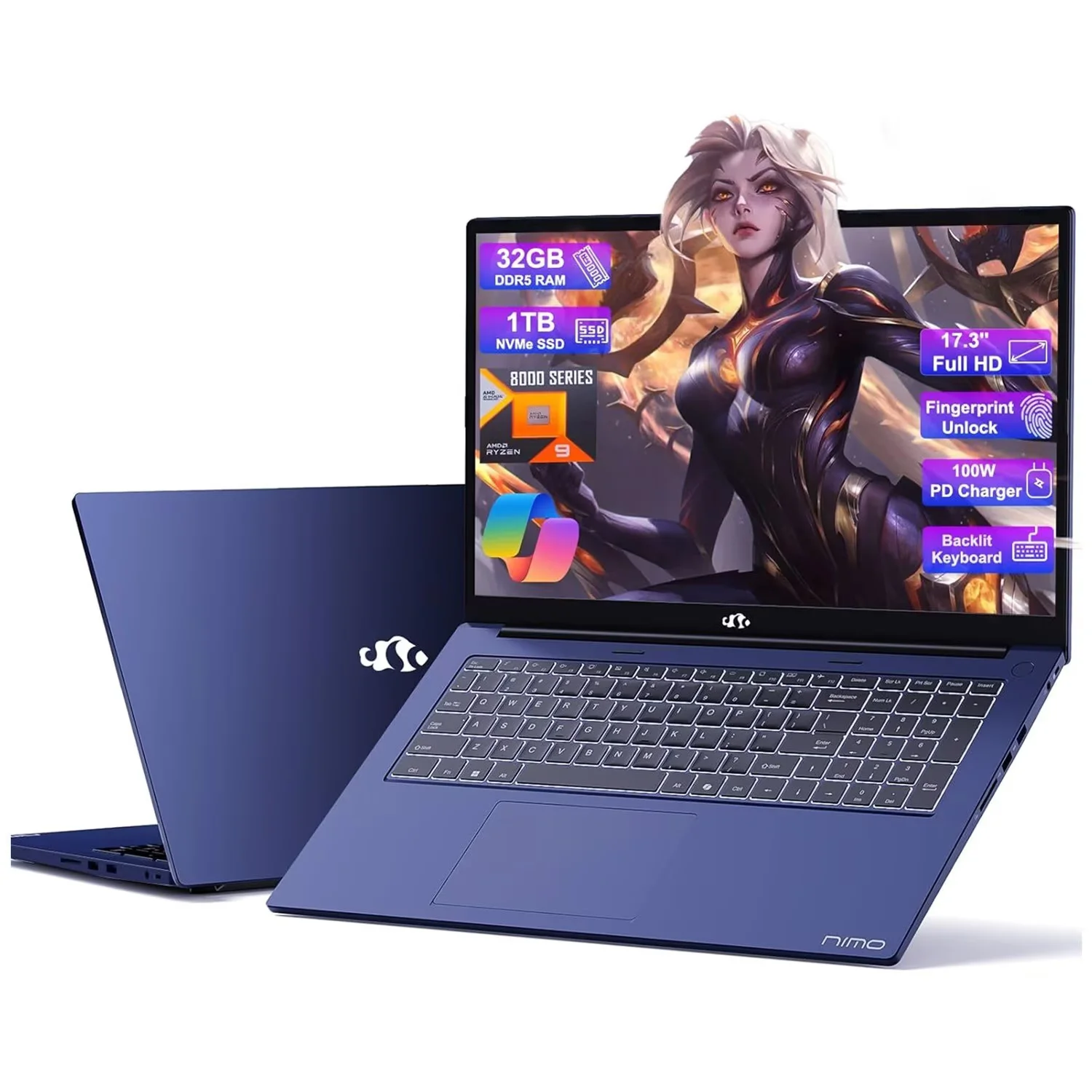 17.3 Gaming Laptop Ryzen 9 8945HS (Beat i9-13900H, Up to 5.2GHz) 32GB RAM, 1TB SSD, Radeon 780M, PD 100W Type-C AI-Enhanced for Copilot VR Ready