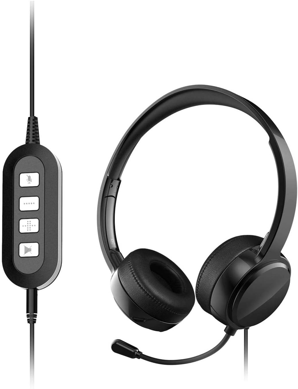 USB Headset with Mic, Headset with Microphone Noise-Cancelling, PC Headset Wired,3.5mm Audio Cable/USB Adapter, Wired Control, for Skype