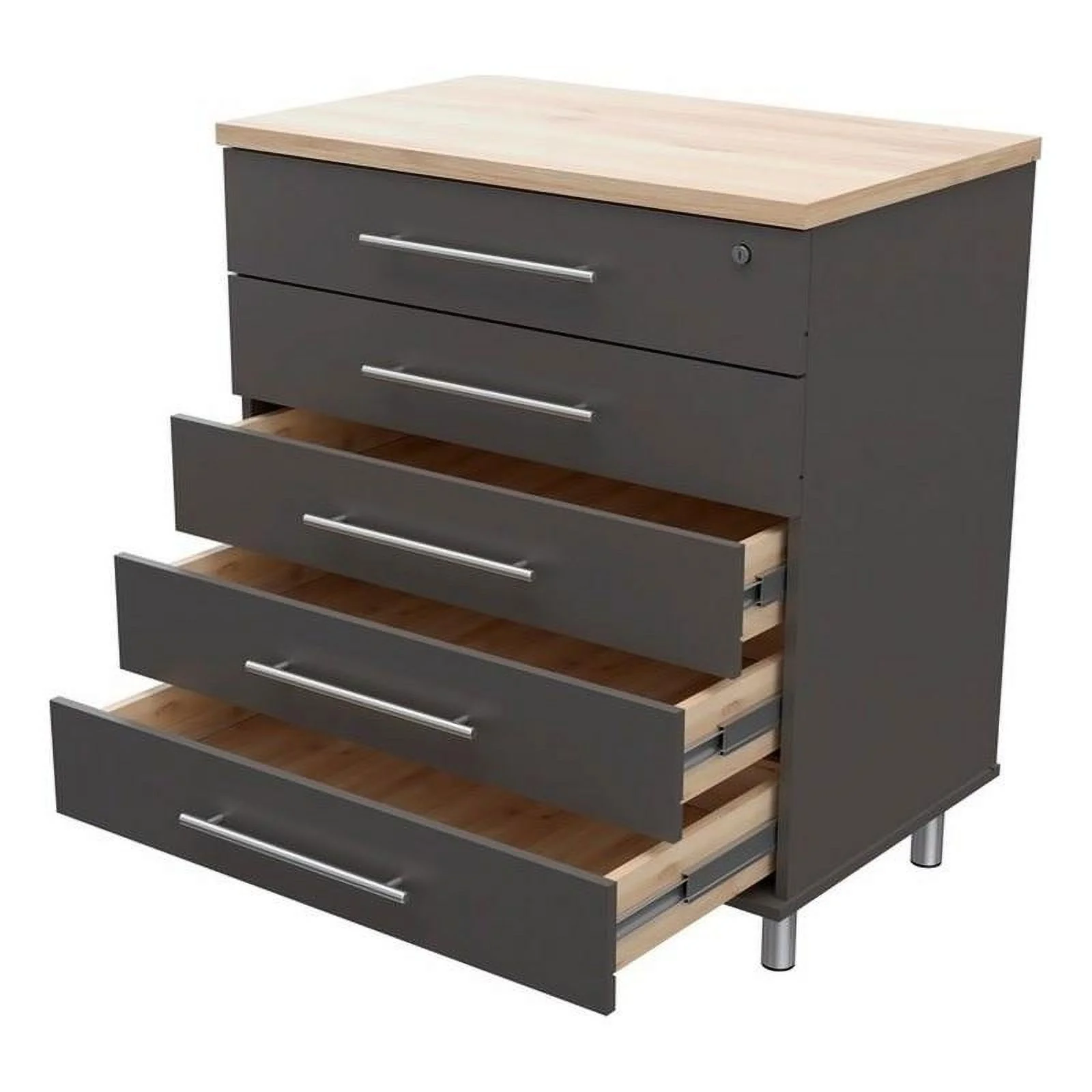 Pemberly Row 5-Drawer Garage Storage Cabinet in Dark Gray/Maple