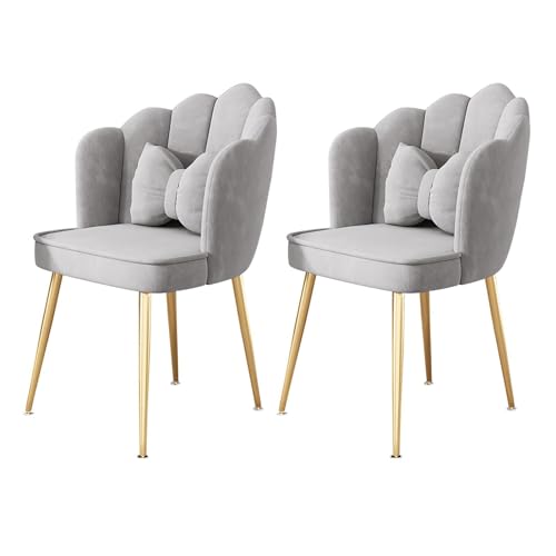 Meal Chairs Set of 2 Upholstered Kitchen Dining Chairs, Velvet Dining Room Chairs with Gold Legs, Leisure Chairs for Living Room Vanity Patio(Green)