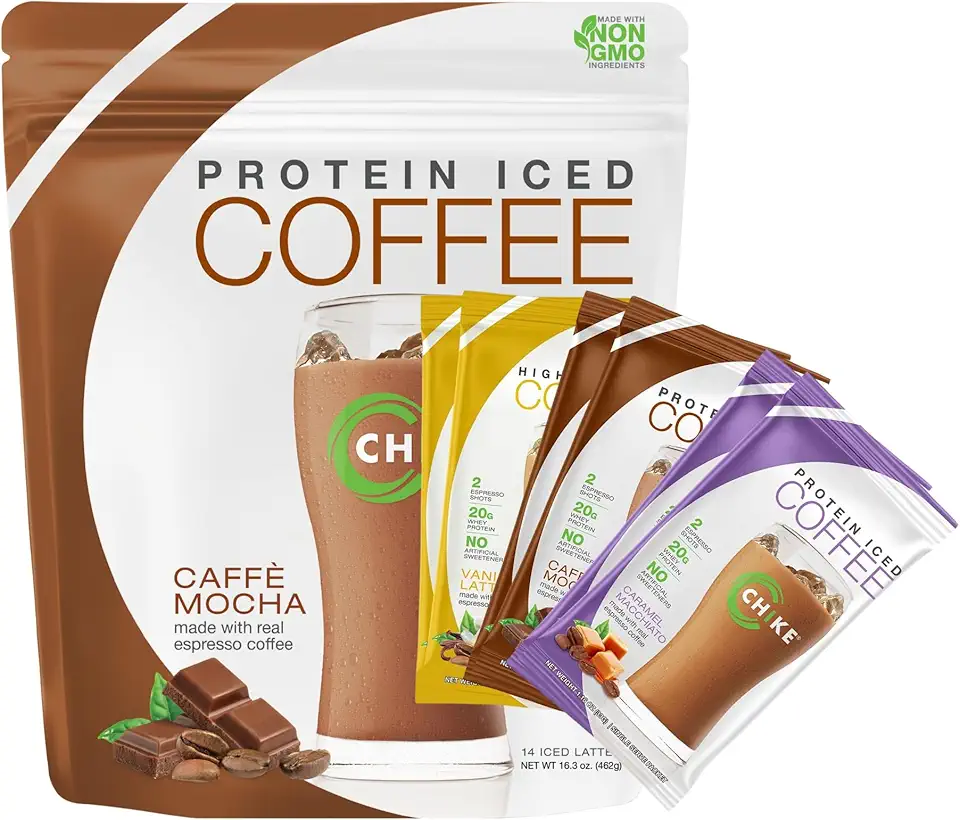 Chike Natural Protein Iced Coffee Bundle Sampler Pack and Caffe Mocha, 20 G Protein, 2 Shots Espresso, 3 G Sugar, Keto Friendly and Gluten Free