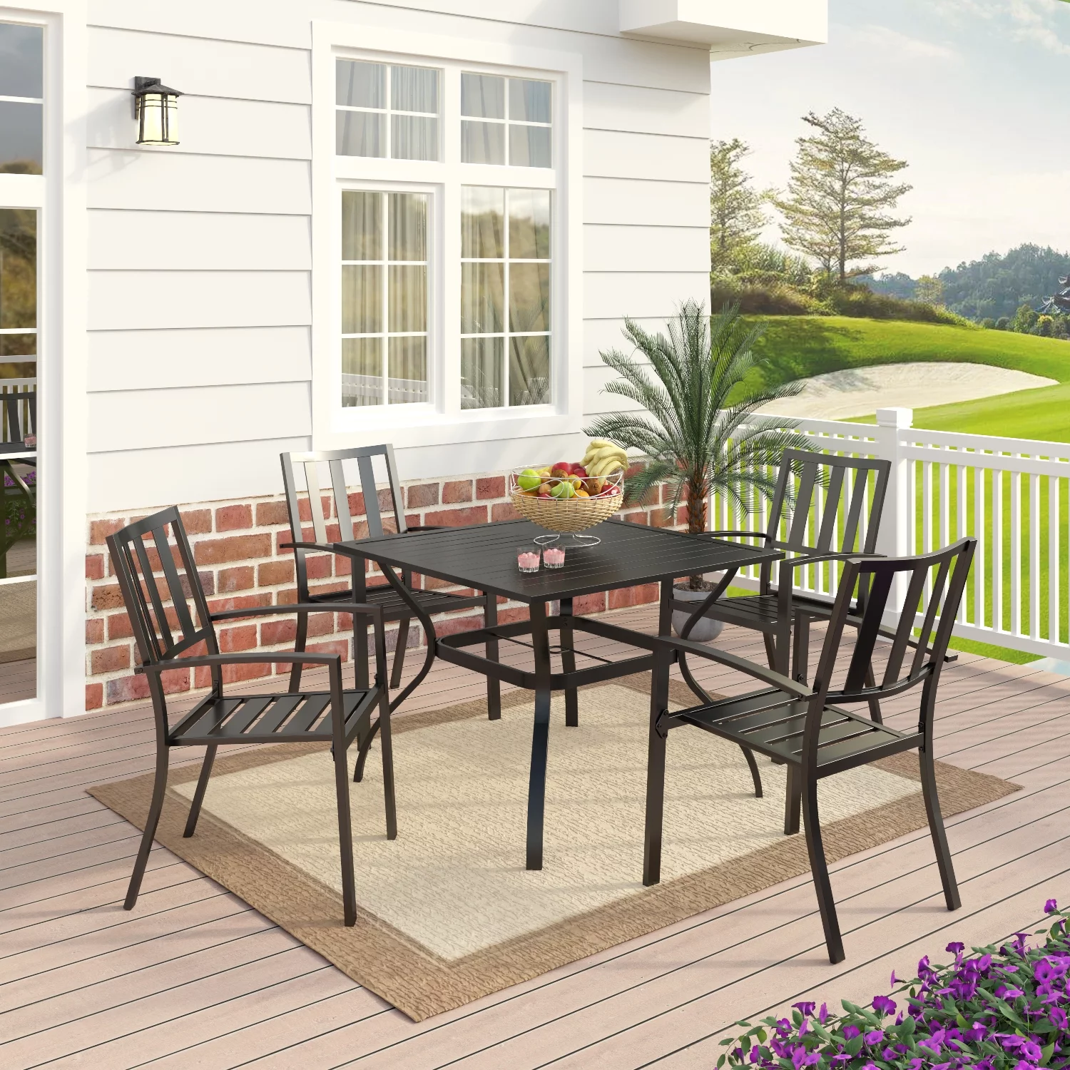 MF Studio 5-Pieces Patio Dining Set Outdoor Modern Furniture 37" Square Metal Table for 4 Persons, Black