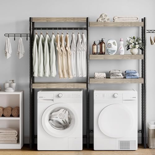 IDEALHOUSE Over The Washer and Dryer Storage Shelf- Laundry Room Organization Space Saving Laundry Drying Clothes Racks Heavy Duty Adjustable Height