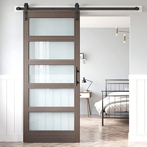 36x84 Inch Glass Sliding Barn Door Slab and 6.6ft Hardware Kit Included, 5 Frosted Glass