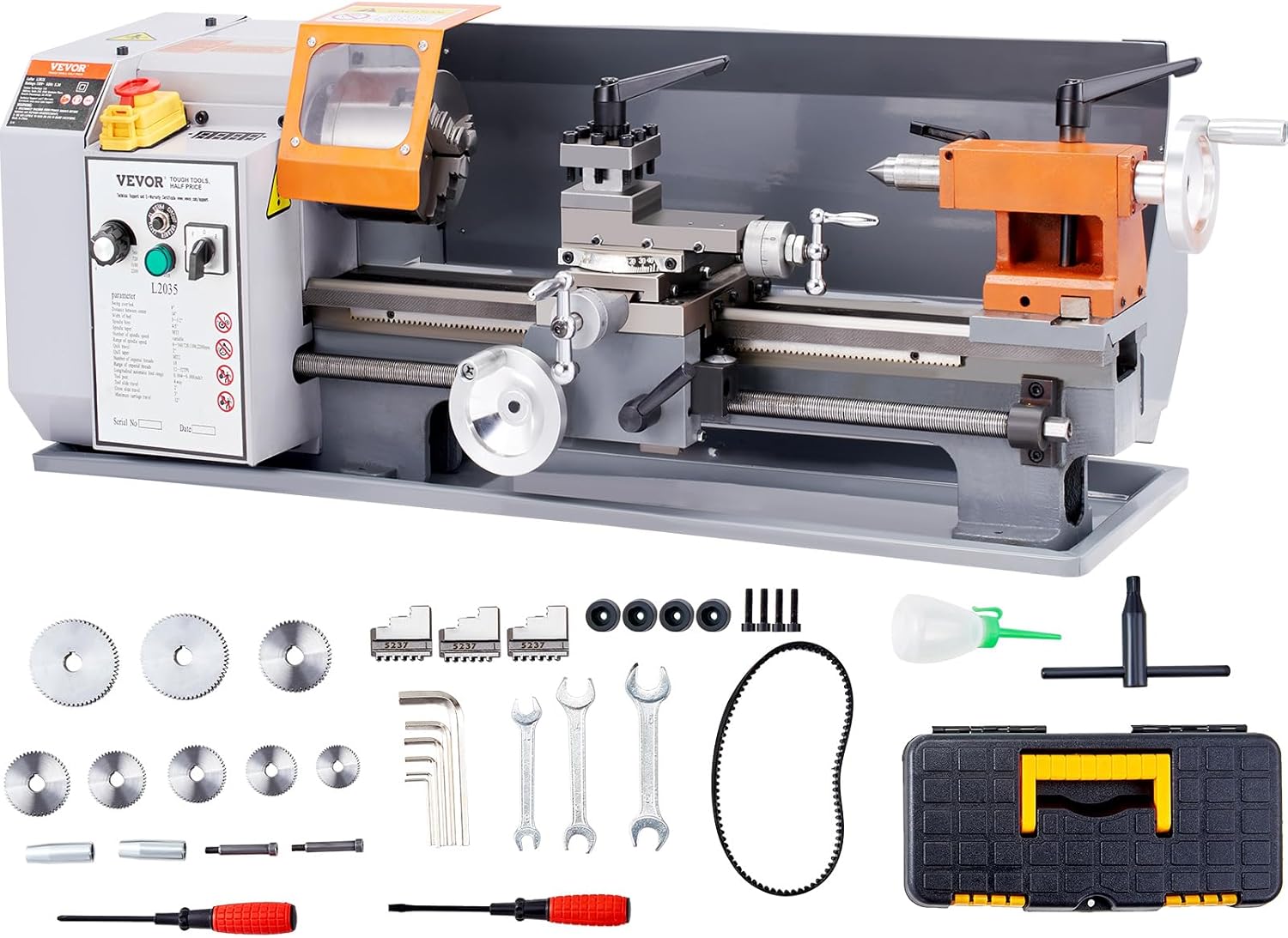 VEVOR Metal Lathe Machine, 7.87'' x 13.78'', Precision Benchtop Power Metal Lathe, 50-2500 RPM Continuously Variable Speed