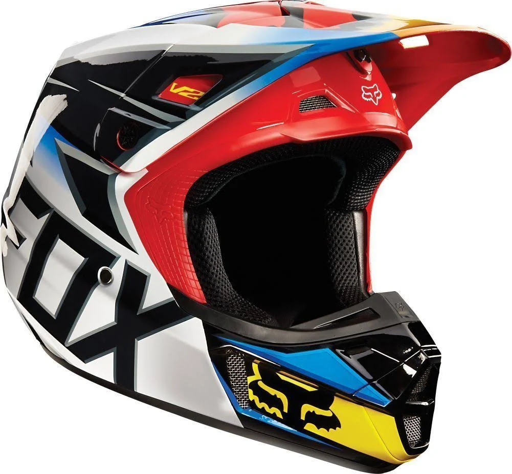 Fox Racing Race Mens V2 Motocross Motorcycle Helmet Black Red Small