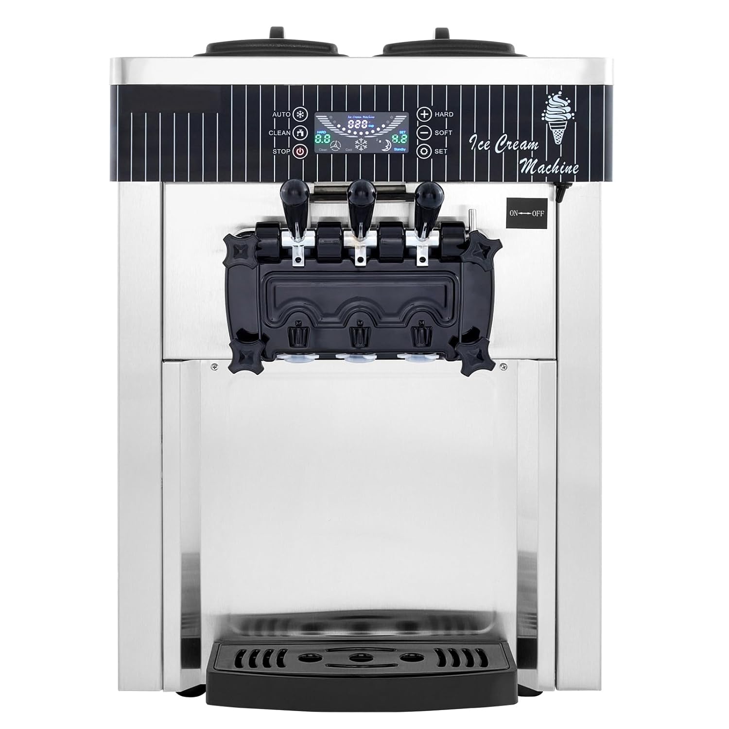 VEVOR Commercial Ice Cream Machine 5.3 to 7.4Gal per Hour Soft Serve with LED Display Auto Clean 3 Flavors Perfect for Restaurants Snack Bar, 2200W