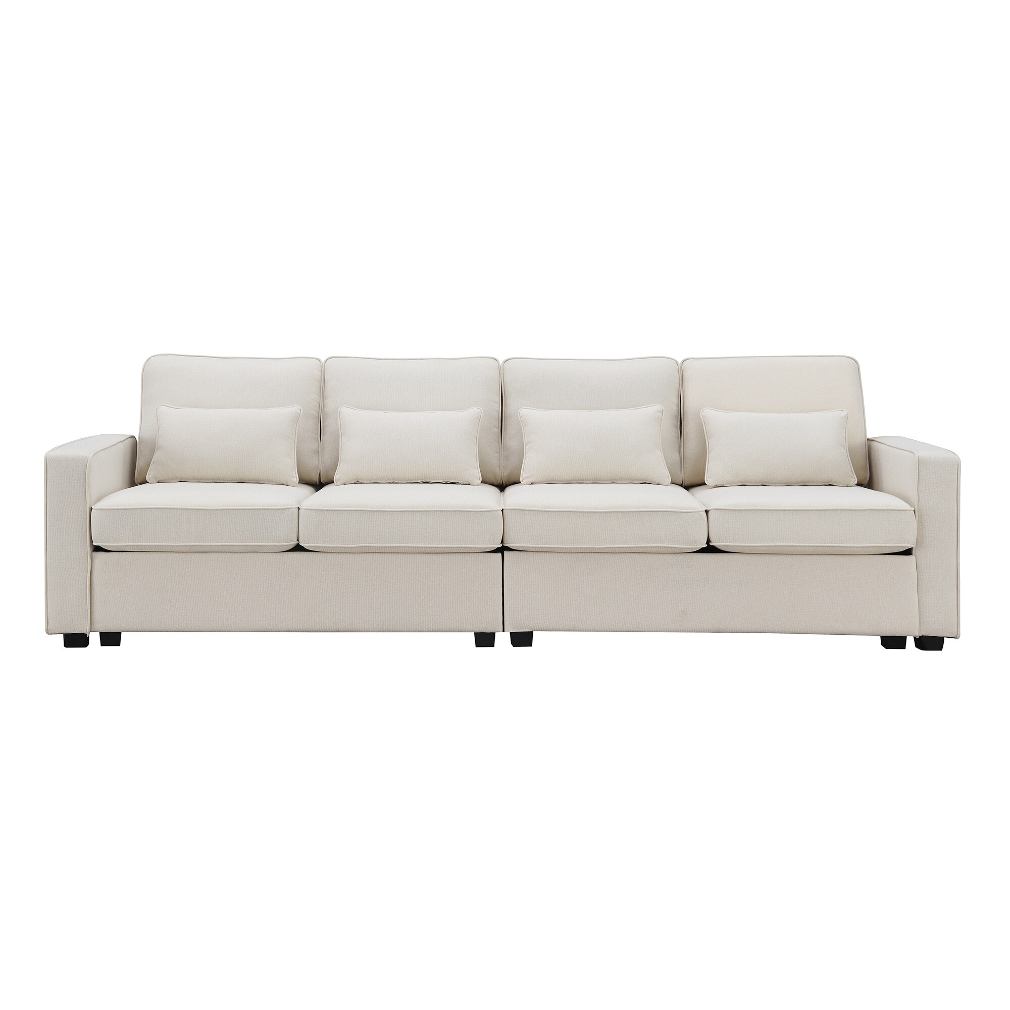 4-Seater Removable Cushion Sofa Modern Linen Fabric Sofa with Armrest Pockets and 4 Pillows Minimalist Couch for Living Room