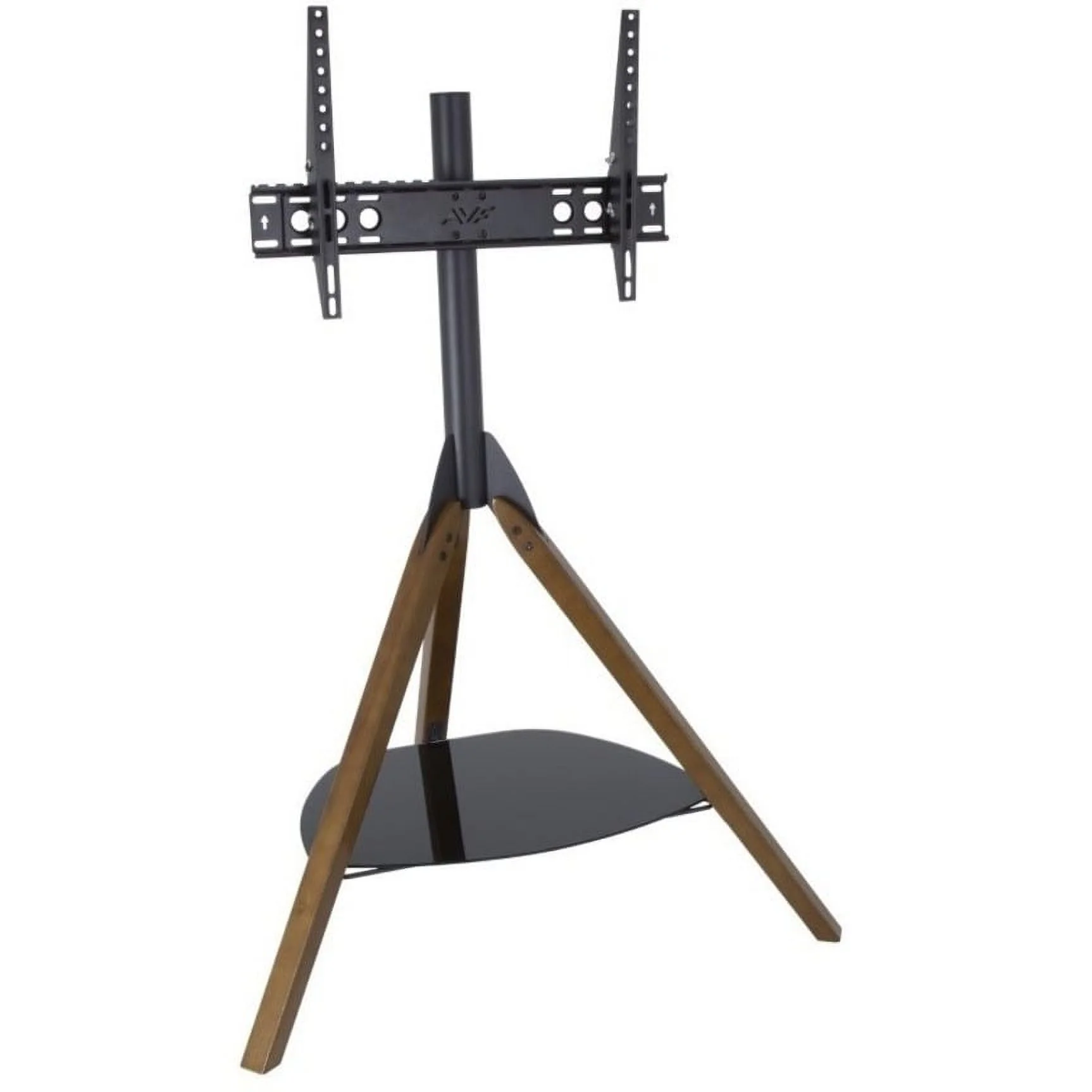 AVF FSL1000HOXDWB-A Hoxton TV Floor Stand with TV Mounting Column for 32-inch to 65-Inch TVs, Dark Wood Legs Column and Black Glass