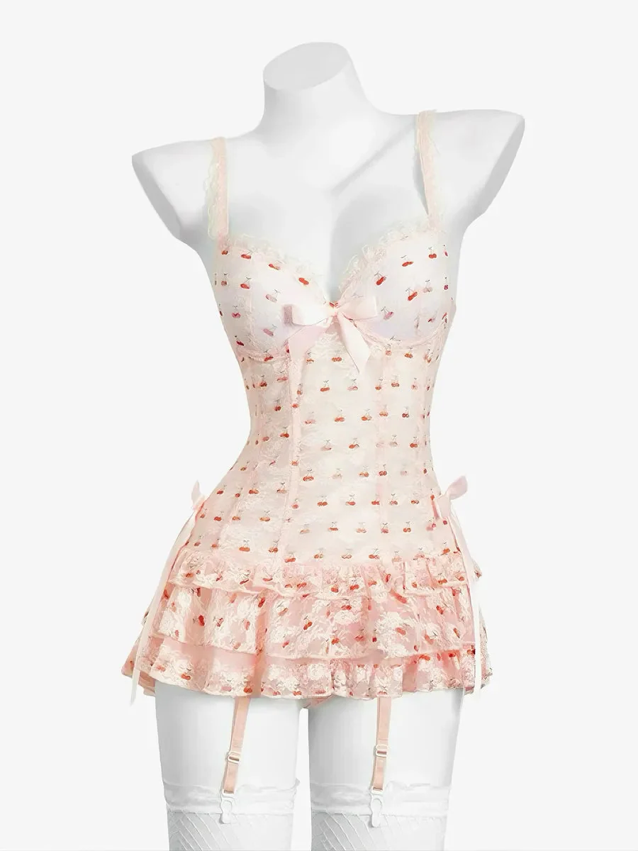 'Cherry Diary' Ruffle Coquette Cherry Ribbon Lingerie Dress