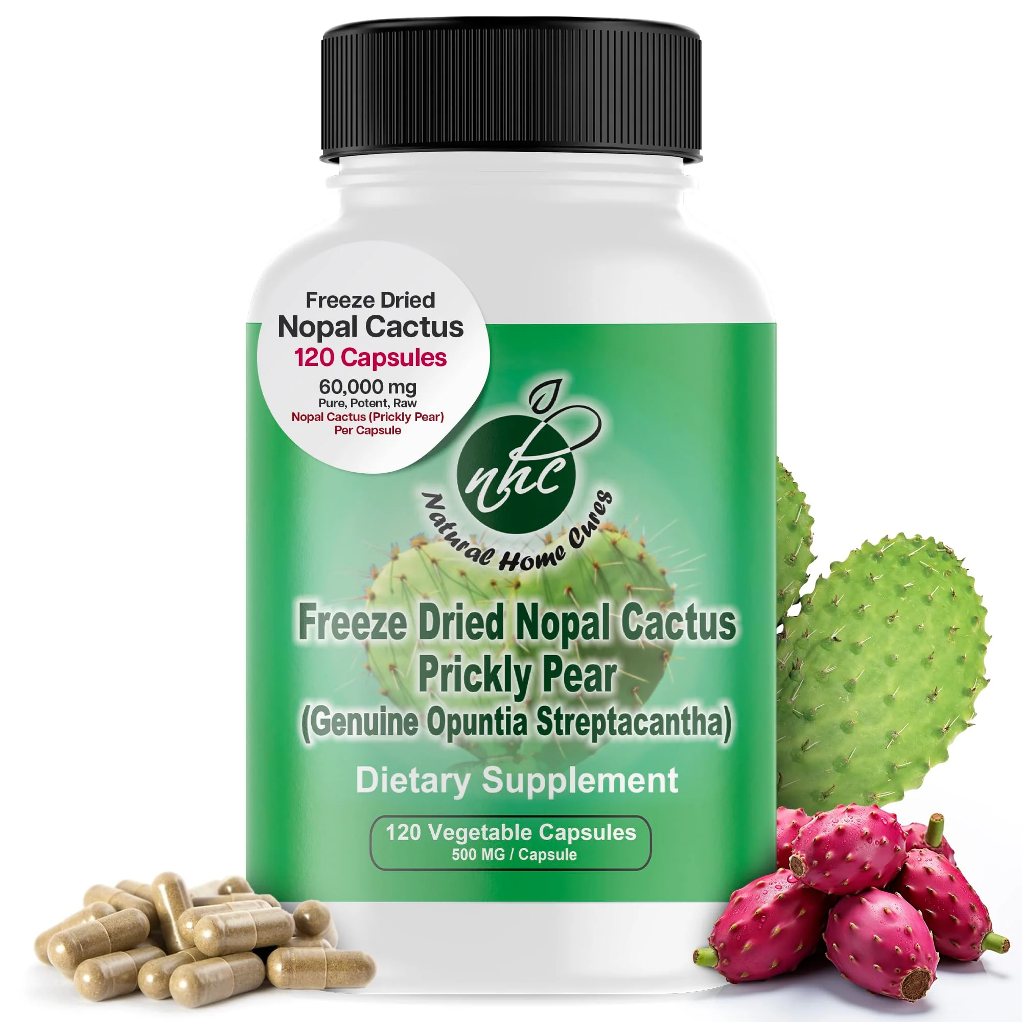 Natural Home Cures Nopal Cactus Capsules - Freeze Dried 60,000 mg Prickly Pear Extract - Supports Metabolic Health & Healthy Lifestyle