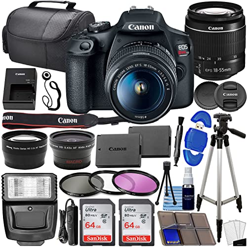 Canon EOS Rebel T7 DSLR Camera Bundle w/ Canon EF-S 18-55mm f/3.5-5.6 is II Lens + 2pc SanDisk 64GB Memory Cards, Wide Angle Lens, Telephoto Lens