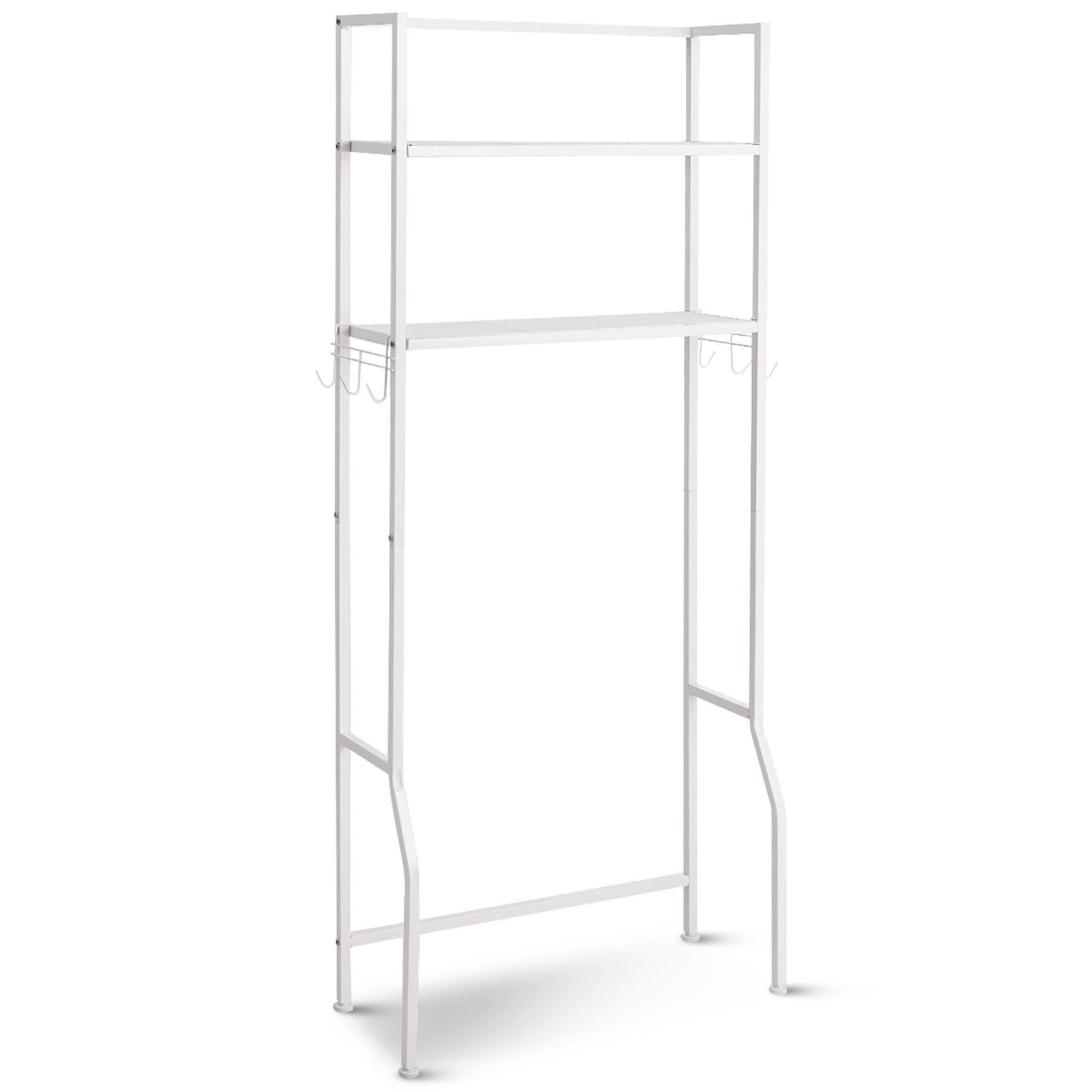 Over-the-Toilet Storage Bathroom Shelf with 2 Tier Rack - Oak Finish - White