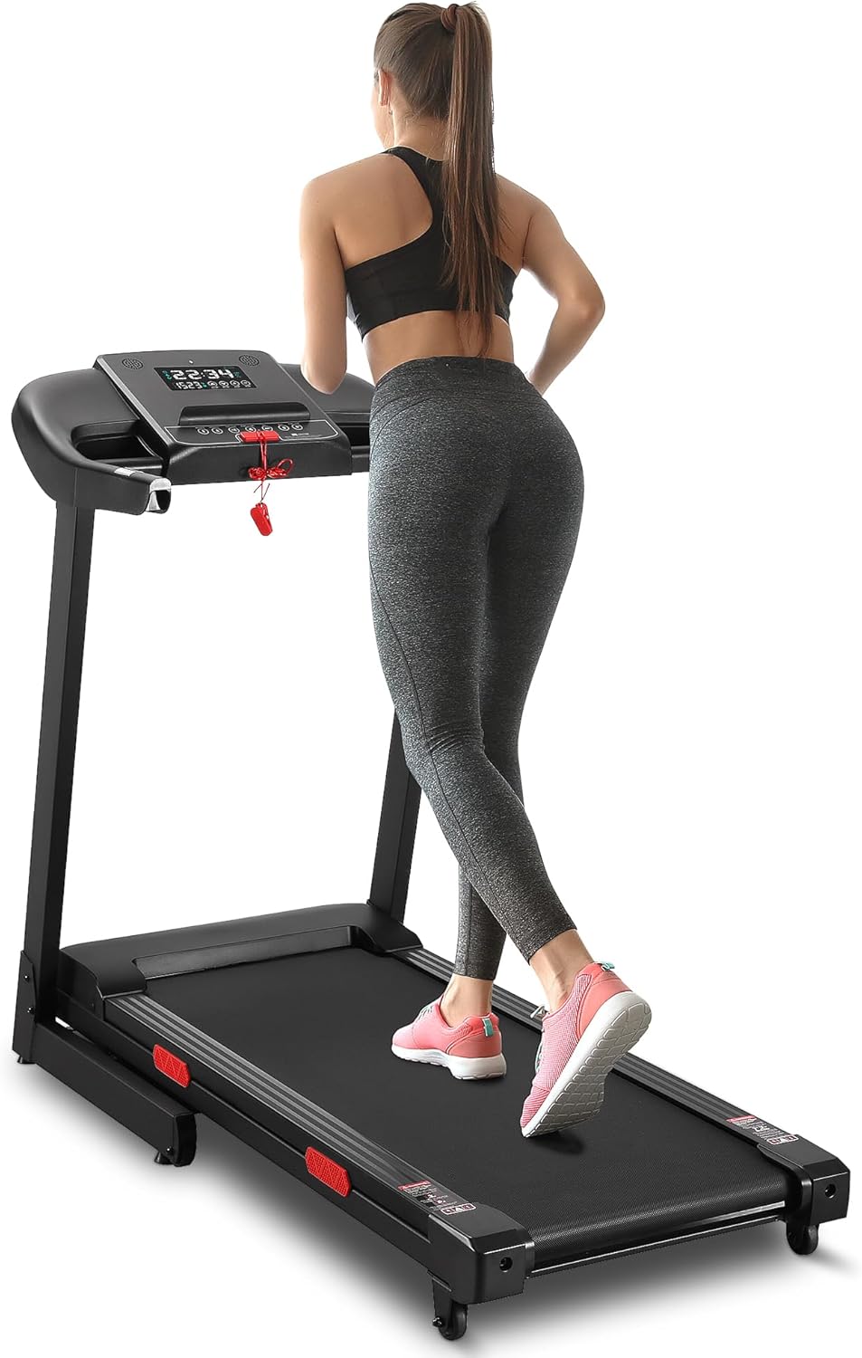Treadmill with 15% Auto Incline 17.5'' Foldable Treadmill with Bluetooth Speaker Control Treadmill with Incline 5 Pre-Set Training Programs LCD
