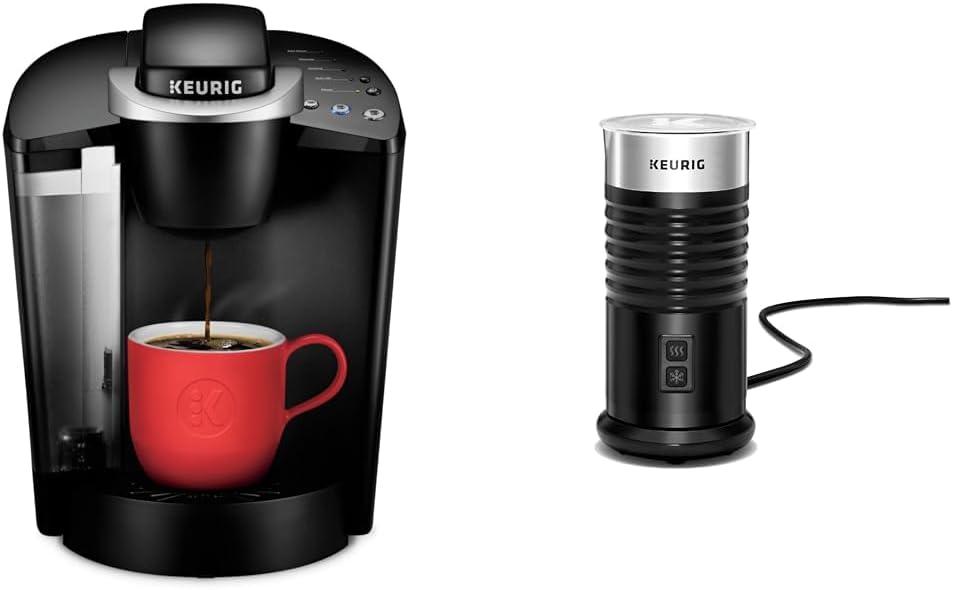 Keurig K-Classic Coffee Maker K-Cup Pod, Single Serve, Programmable, 6 to 10 oz. Brew Sizes, Black & Standalone Frother Works Non-Dairy Milk
